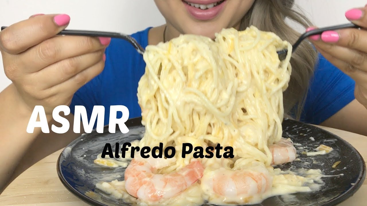 ASMR [Cheesy Shrimp Alfredo Pasta] Eating Sound Soft Spoken
