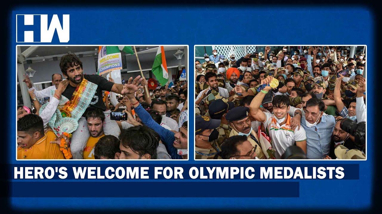 Neeraj Chopra, Bajrang Punia, Men's Hockey Team Get Hero's Welcome At Delhi Airport | Tokyo Olympics