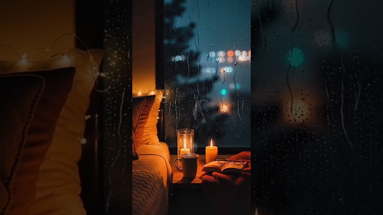 Rainy Night Window Ambience 🌧️ Cozy Candlelit Room for Deep Sleep, Relaxation & Study | 8 Hours