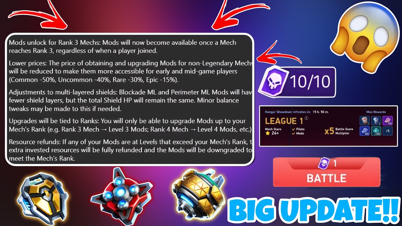 NEW BIG UPDATE😱|MODS & HANGER SHOWDOWN|MECH ARENA