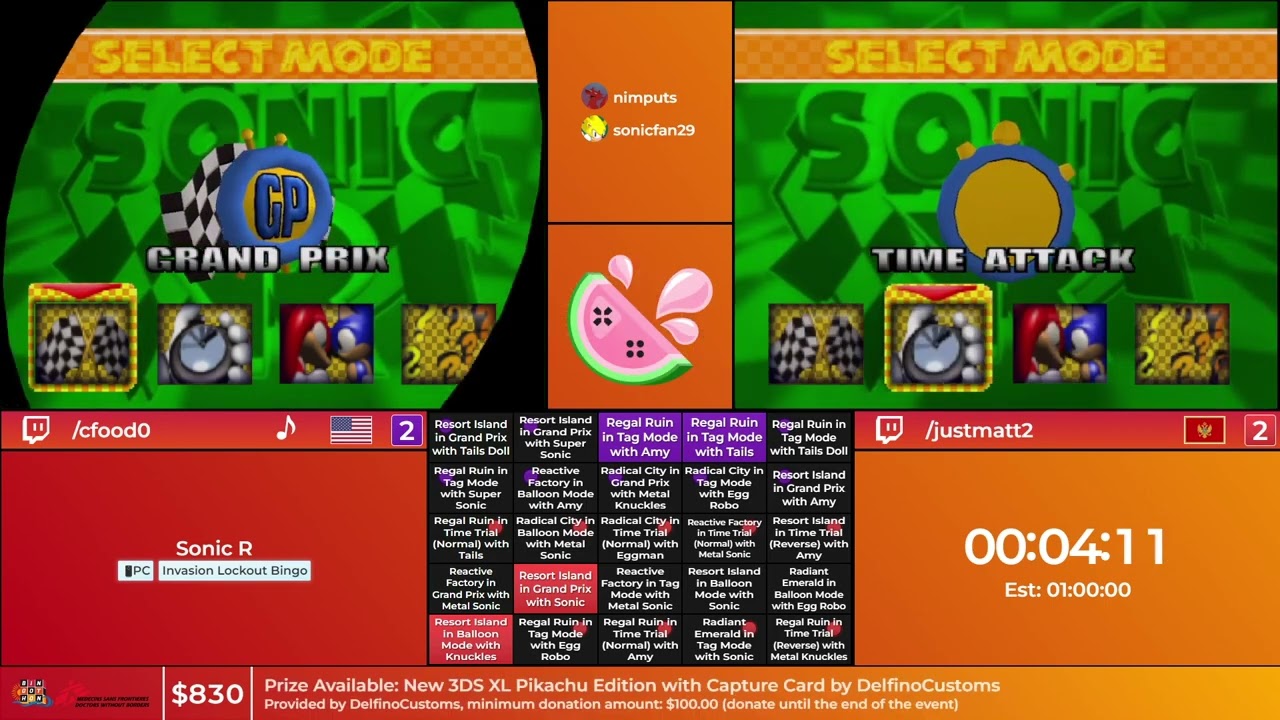 Bingothon Summer 2024: Sonic R - Invasion Lockout Bingo by cfood0 vs. justmatt