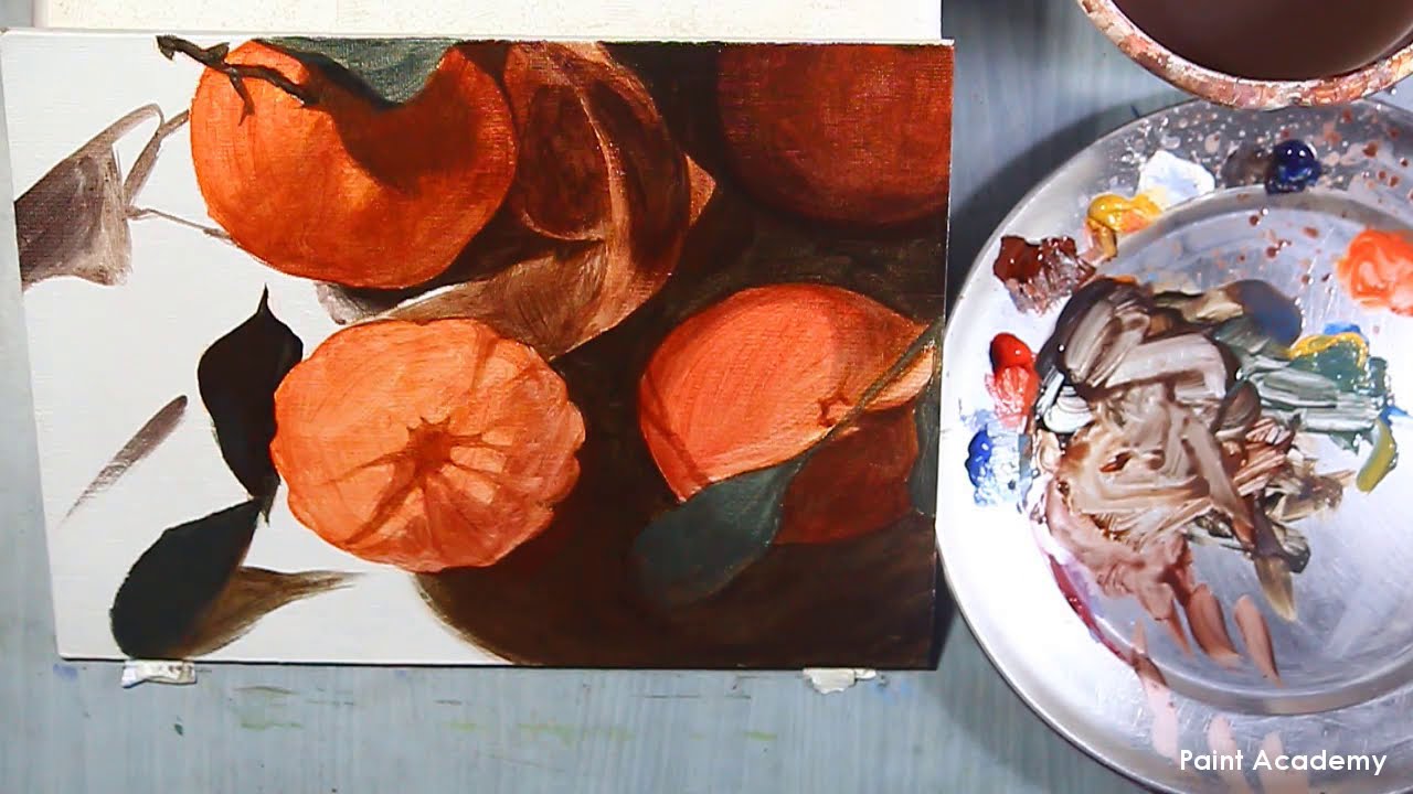 Realistic Still Life in Acrylic : Oranges | step by step process