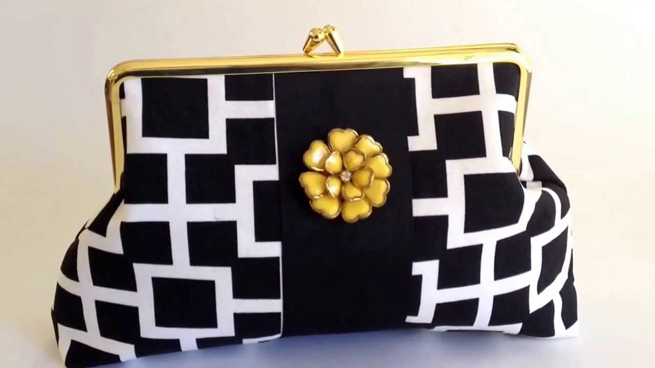 Black and White Designer  Clutch Purse with Yellow Flower
