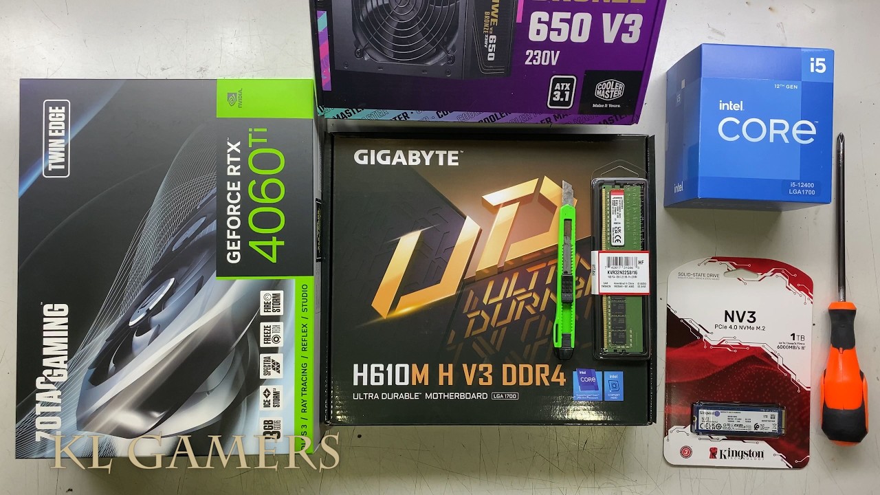 intel 12th Gen Core i5 12400 GIGABYTE H610M H V3 ELITE 301 LITE DDR4 ZOTAC RTX4060Ti Gaming PC Build