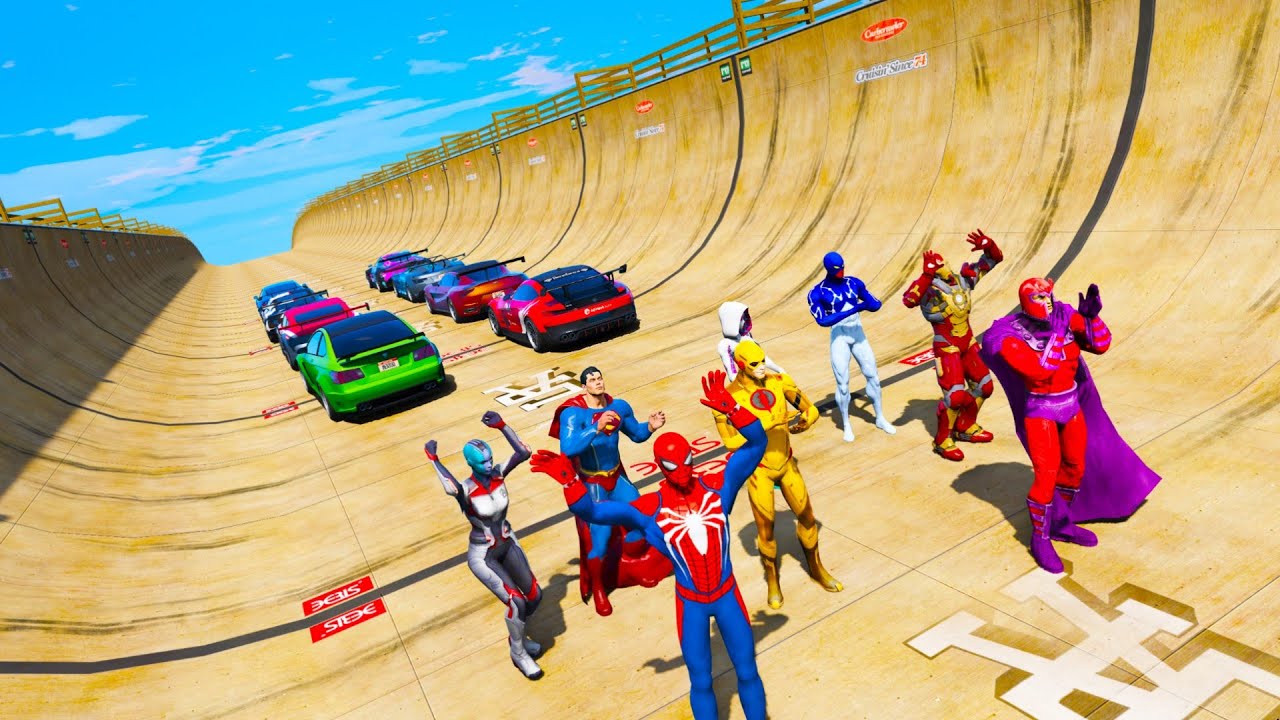 Group of Superheroes Spiderman Nebula Ironman Superman Challenge CARS GTAV !Супермэн Человек Паук !