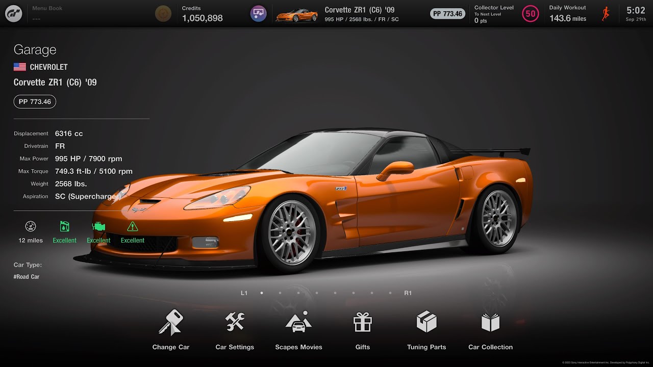 [Gran Turismo 7] Corvette C6 ZR1 full power race tune