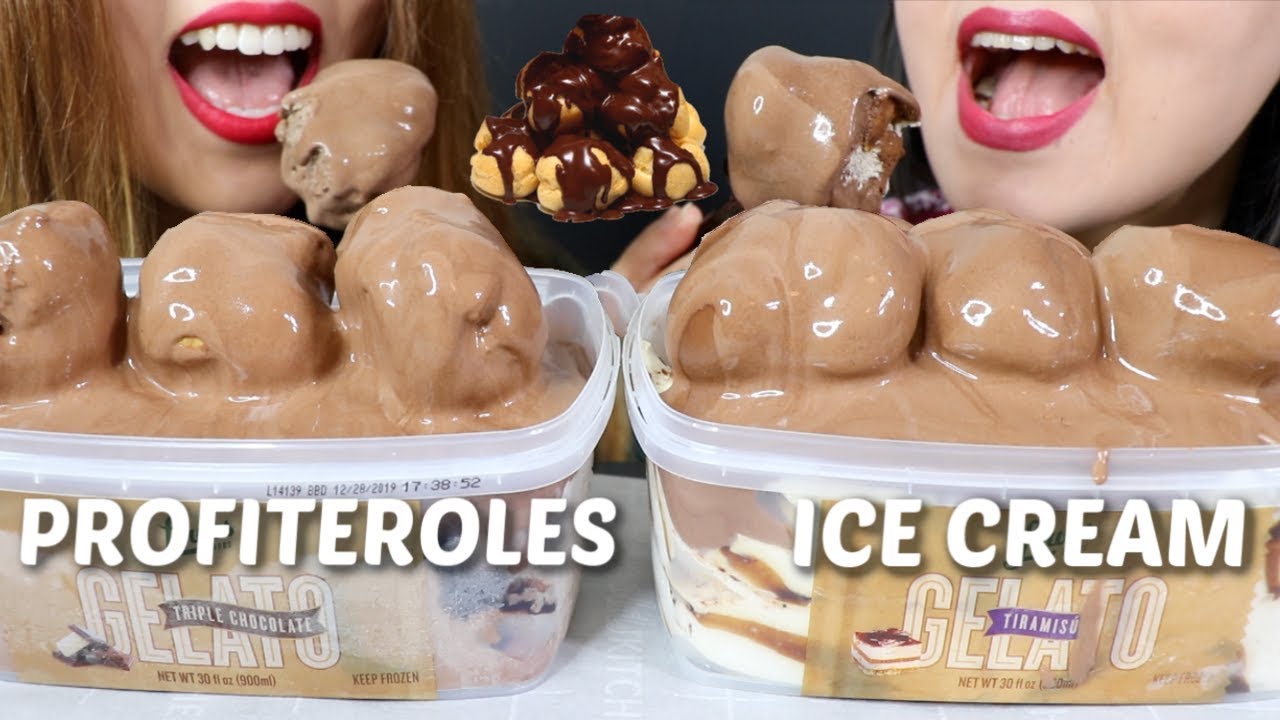 ASMR GELATO (ICE CREAM) + CHOCOLATE PROFITEROLES 리얼사운드 먹방 | Kim&Liz ASMR