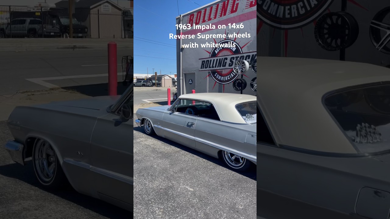 &lsquo;63 Impala rockin a classic look on chrome 14x6 reverse Supreme rims wrapped with whitewall tires