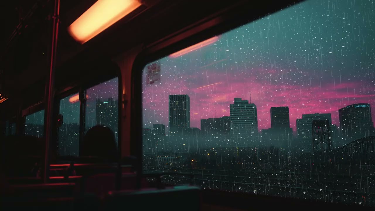 Rain on the Bus Window at Sunset 🌧️🚌 Calm Commute Ambience for Stress Relief