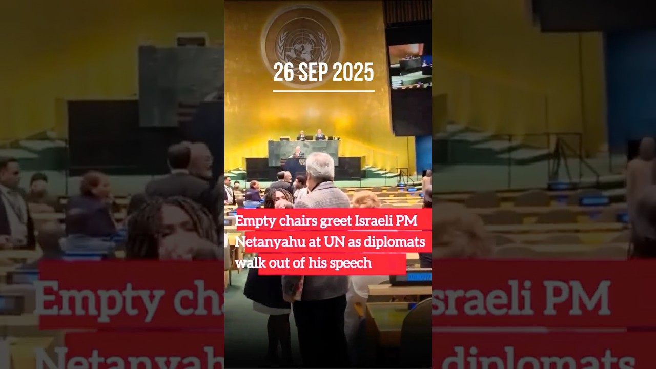Empty 🪑chairs greet Netanyahu at UN as diplomats walk out of his speech.💬| #trending #new #shorts