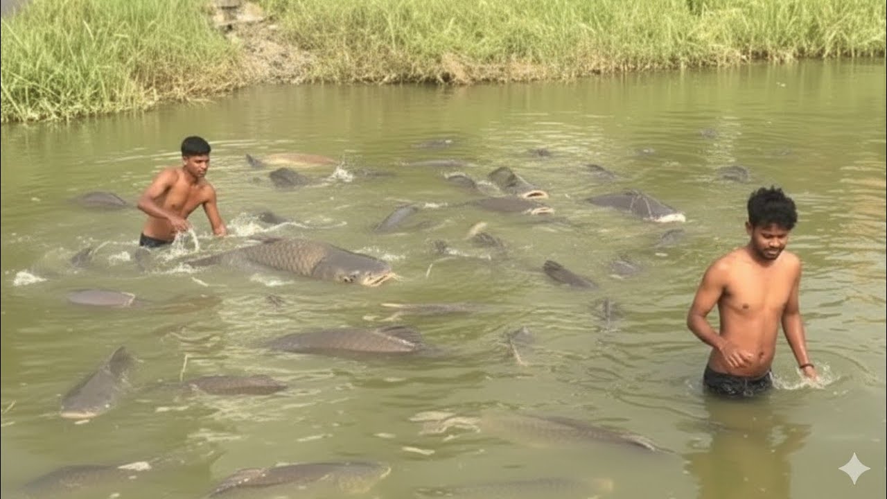 इतनी बड़ी रोहू मछली! 😲 नदी के ताज़ा शिकार का असली स्वाद।🎣