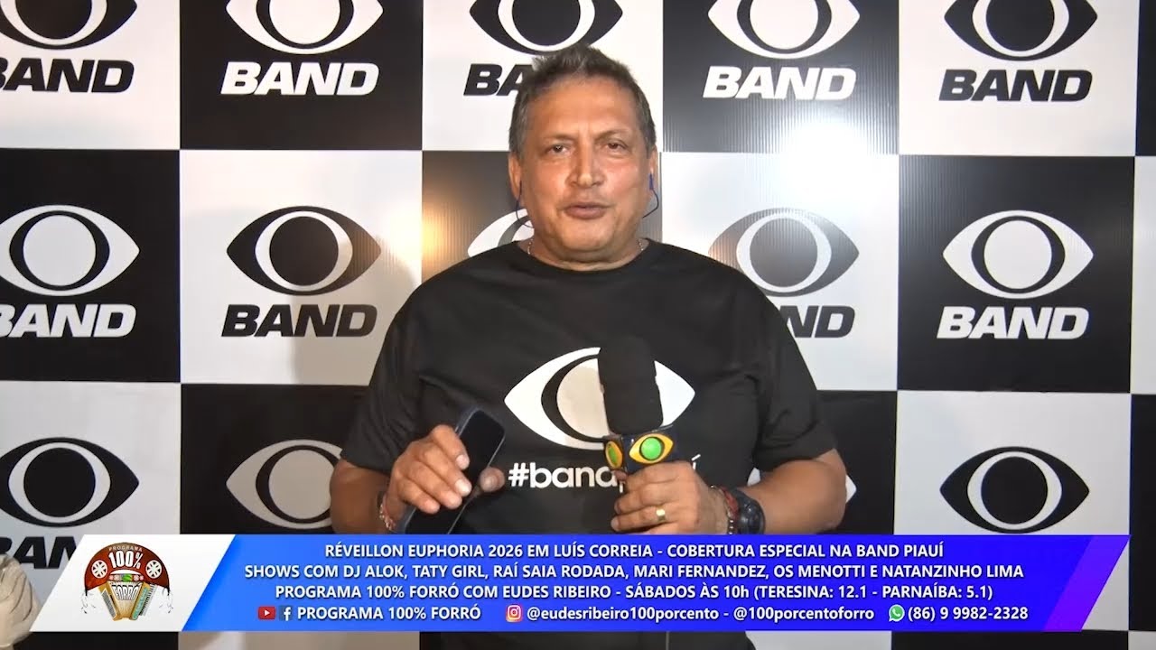 Cobertura completa do Réveillon Euphoria 2026 na tela do Programa 100% Forró com Eudes Ribeiro