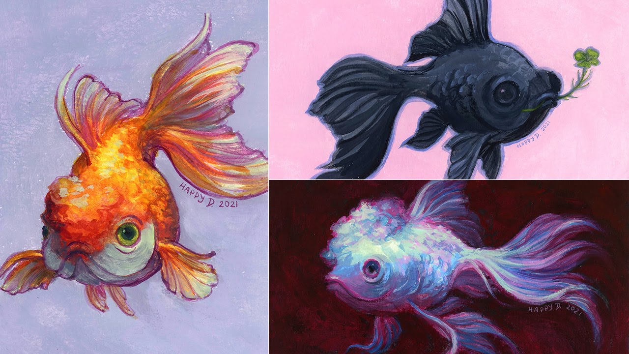 Three gouache fish paintings (I'm in love!!) 🐟🐠🐡  PAINT WITH ME