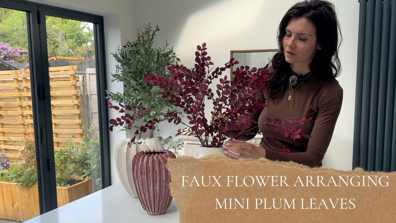 ARTIFICIAL FLOWER ARRANGING | FAUX AUTUMN MINI PLUM LEAVES | IVY GREY INTERIORS
