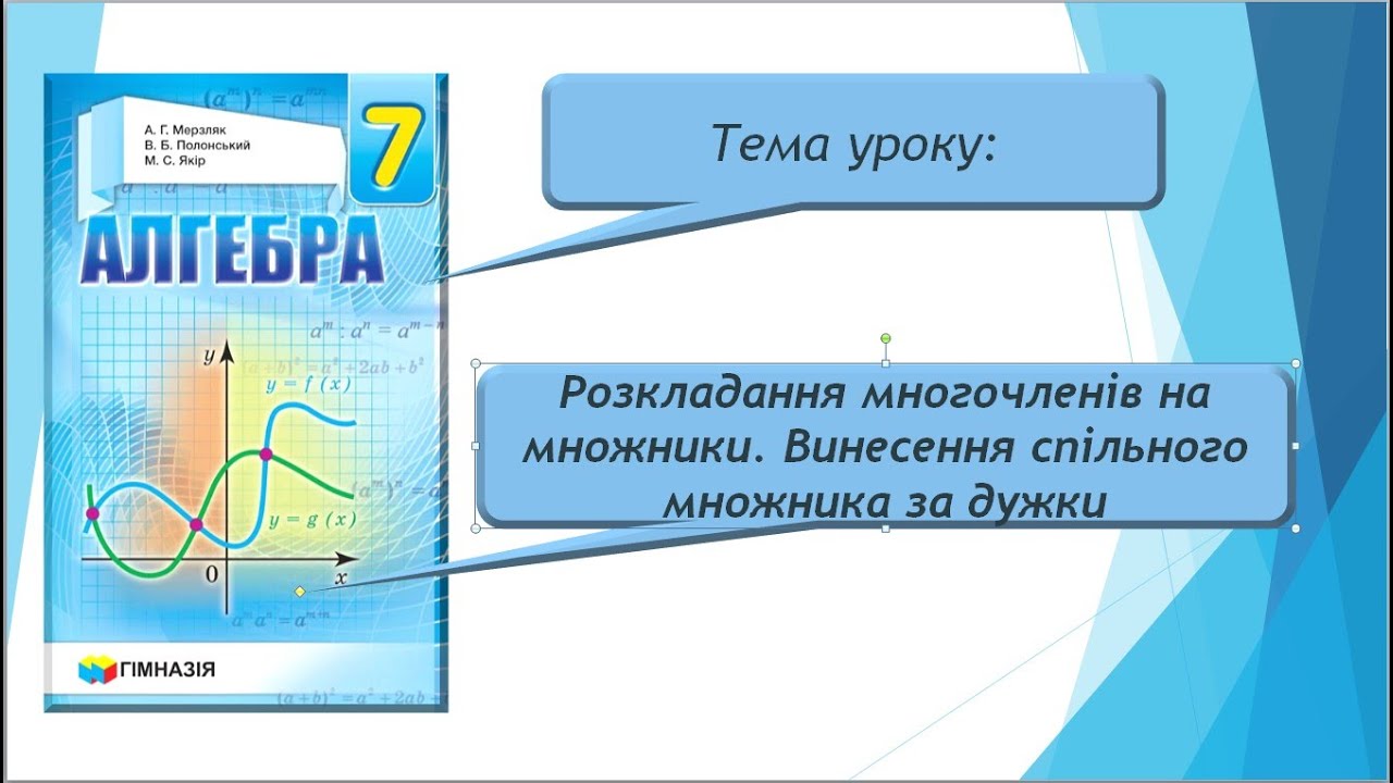 Розкладання многочленів на множники. Винесення спільного множника за дужки (Алгебра 7 клас)
