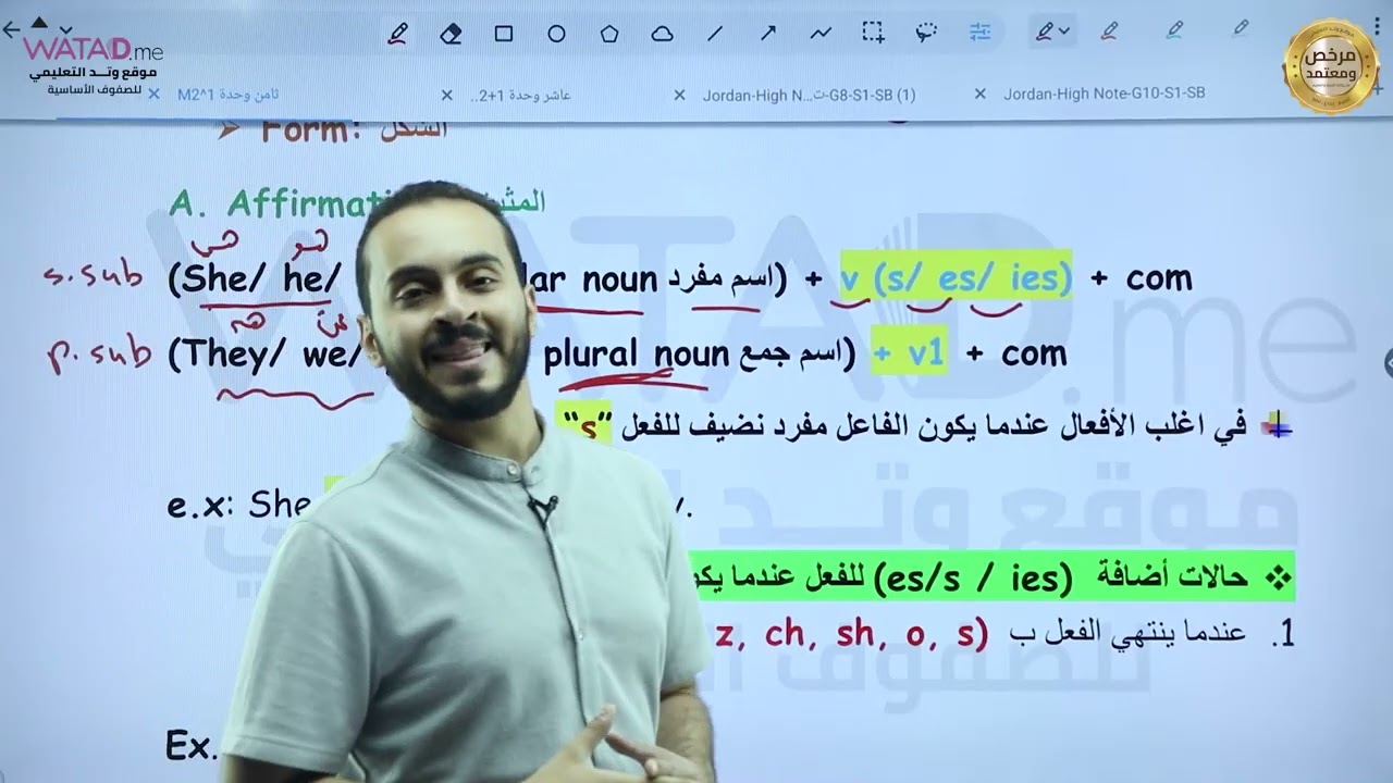 اللغة الأنجليزية - الصف الثامن - اللغة الأنجليزية present simple  - أ. محي الدين الحداد - منصة وتد