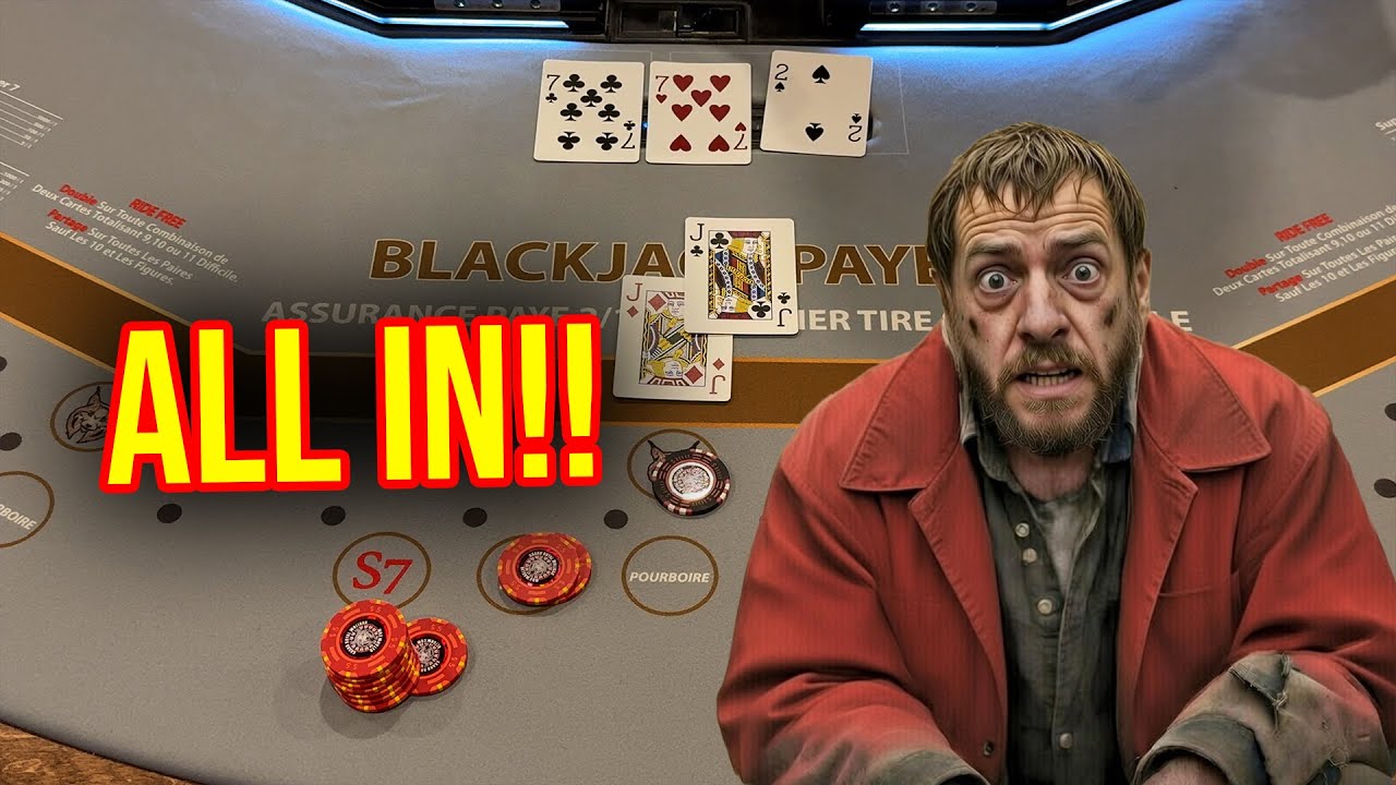 DOWN ON HIS LUCK BUM GAMBLES HIS LAST MONEY AT THE BLACKJACK TABLE! #casino