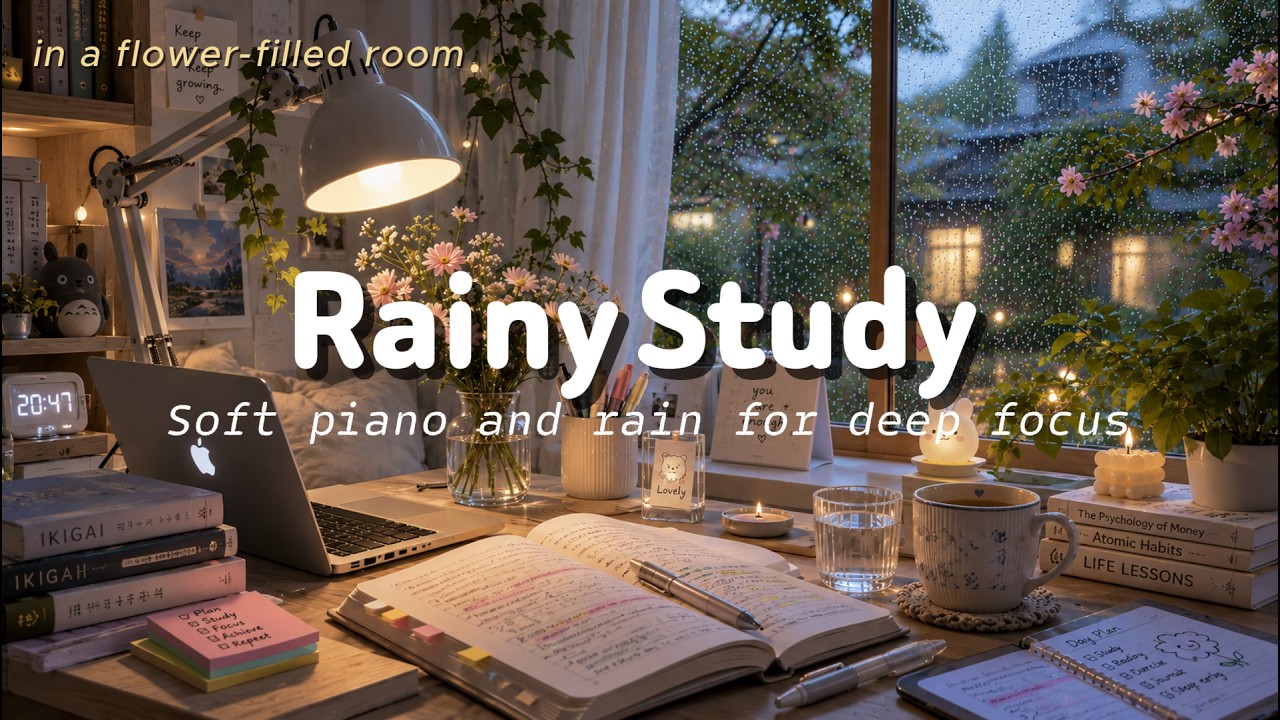 📝 1 HOUR OF FOCUS |🌧️ Calm Piano & Rain Sounds for Studying, Deep Focus, Reading & Learning