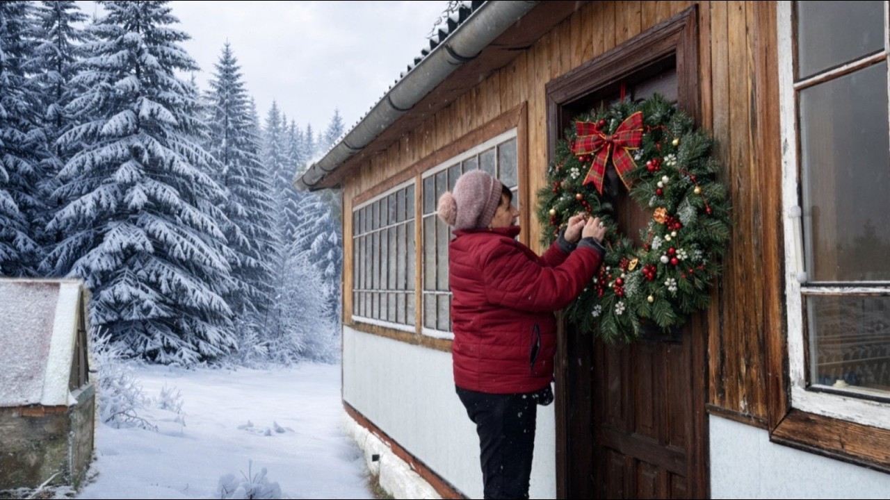 A Winter Day in a Carpathian Village | Grandma Makes a Christmas Wreath