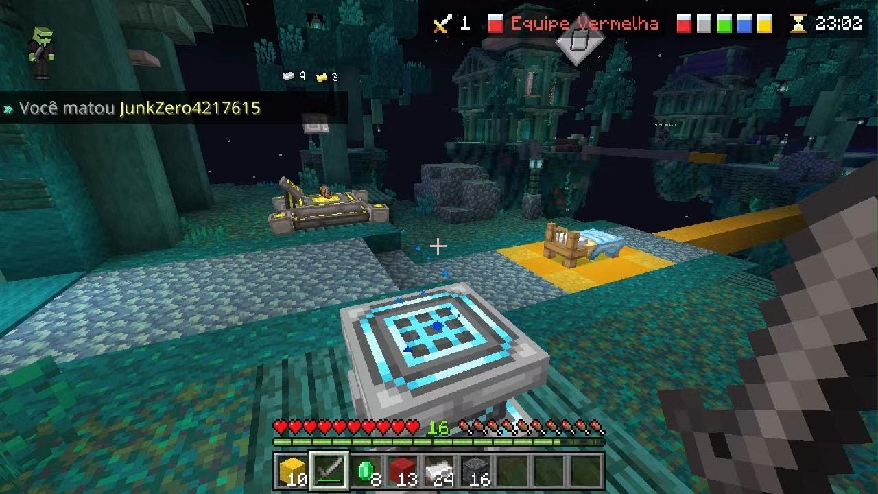 Minecraft Bedwars eliminei 2 times fazendo timinho e ganhei a partida!