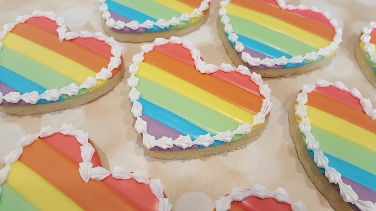 Rainbow Striped Heart Decorated Sugar Cookies on Kookievision