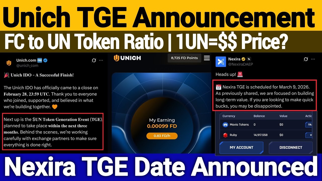 Nexira NEXI TGE/Listing Date Announced and Price Prediction | Unich UN TGE and Listing Update