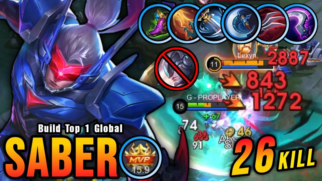 26 Kills!! One Shot Build Saber Crazy Critical Damage!! - Build Top 1 Global Saber ~ MLBB