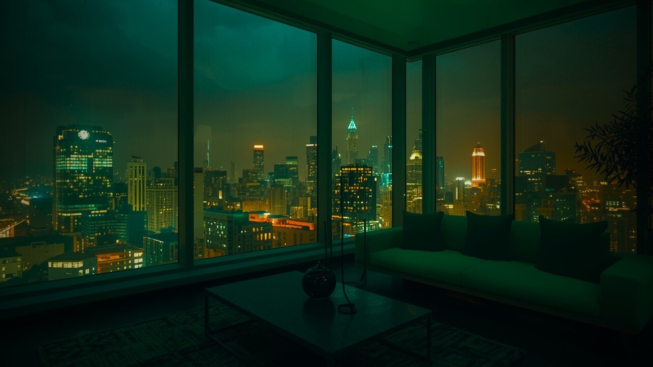City Skyline After Dark - Rain Ambience to Sleep, Study, or Relax