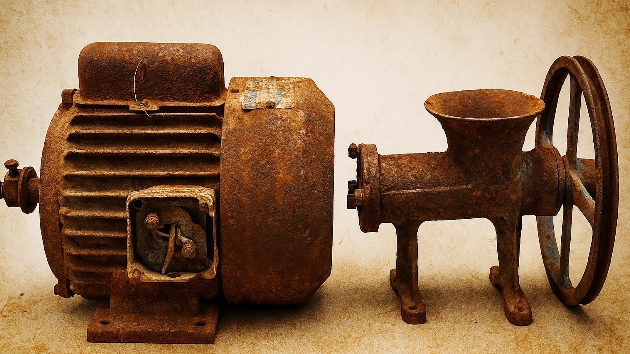 Rusty Meat Grinder & Electric Motor Fully Restored | Rust Removed & Repainted