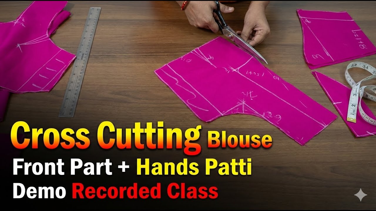 Cross Cutting Blouse Demo Recorded Class | Front Part Hands Patti Cutting & Stitching in Telugu
