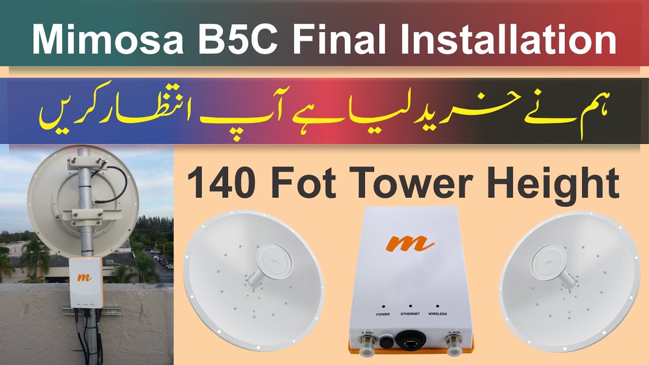 Mimosa B5C Installation 140 Fot Tower Height | Mimosa B5C With Rocket Dish | P2P Link Test On 24 KM
