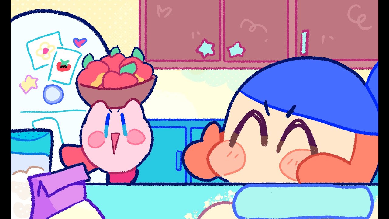 Kirby Animation! kirby and bandanna waddle dee make apple pie