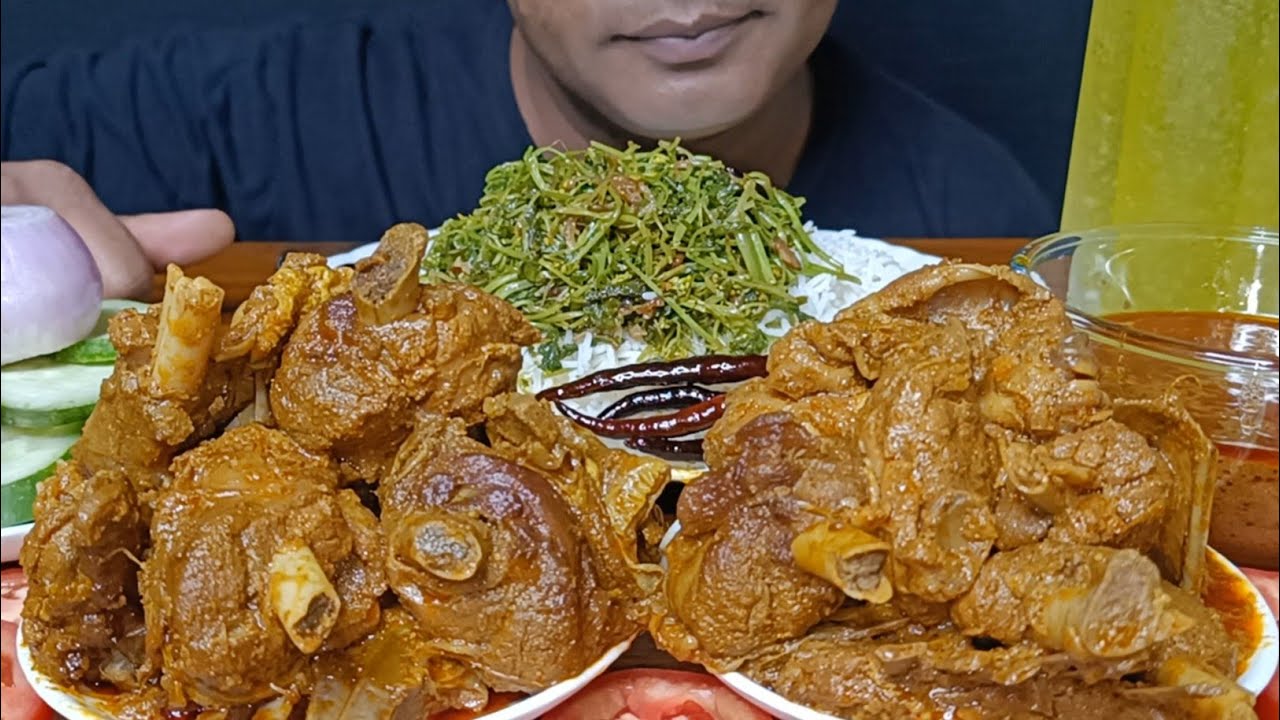 Eating Desi Style Spicy Mutton Kosha | Shorshe Saag Fry | Basmati Rice With Salad || Asmr Mukbang