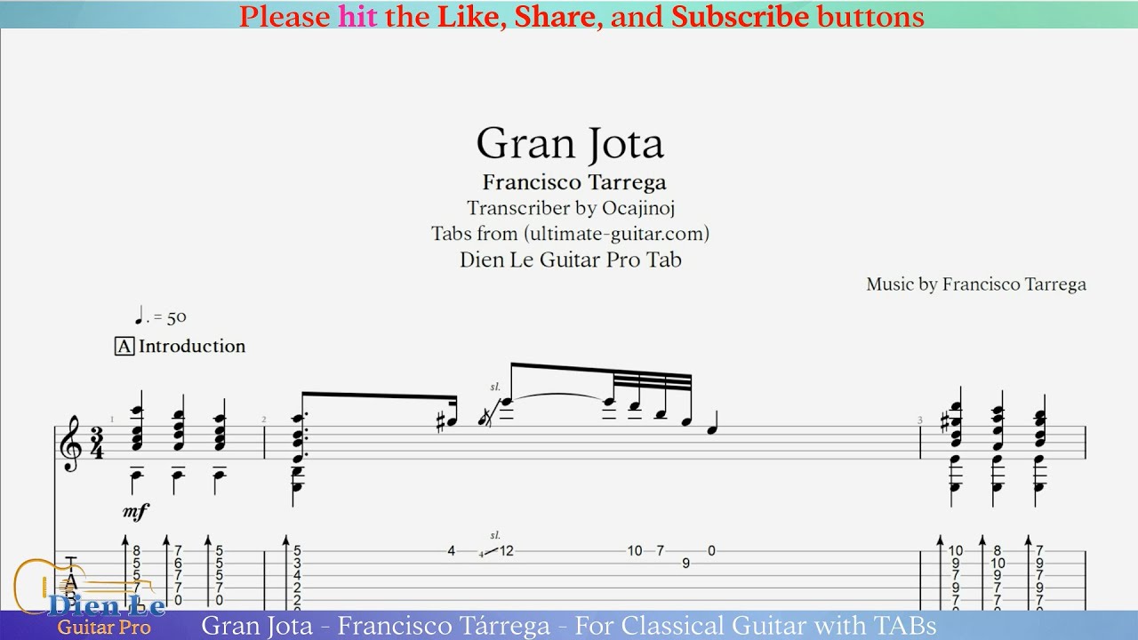 Gran Jota - Francisco Tárrega - For Classical Guitar with TABs