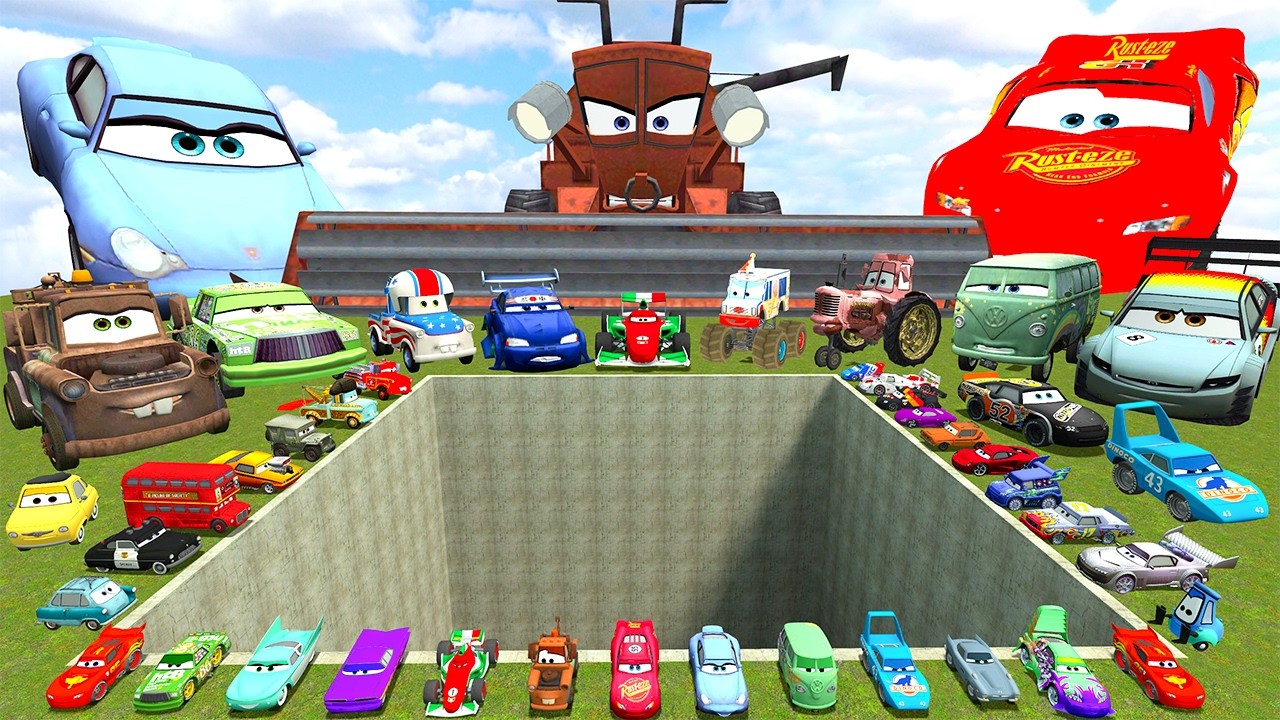 ALL LIGHTNING MCQUEEN AND OTHER CARS TEAM RAGDOLL CHALLENGE BIG HOLE in Garry's Mod