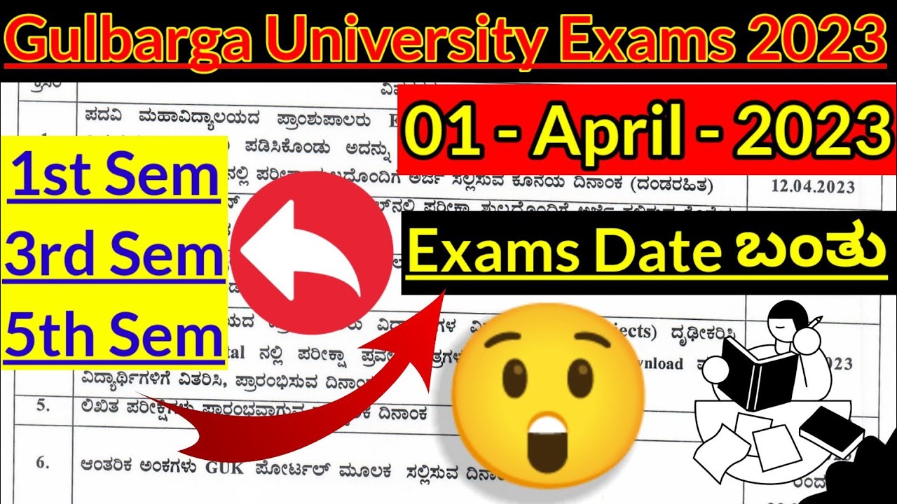 1st 3rd 5th Sem Gulbarga University CBCS Regular and Repeaters Exams date timetable 1 April 2023