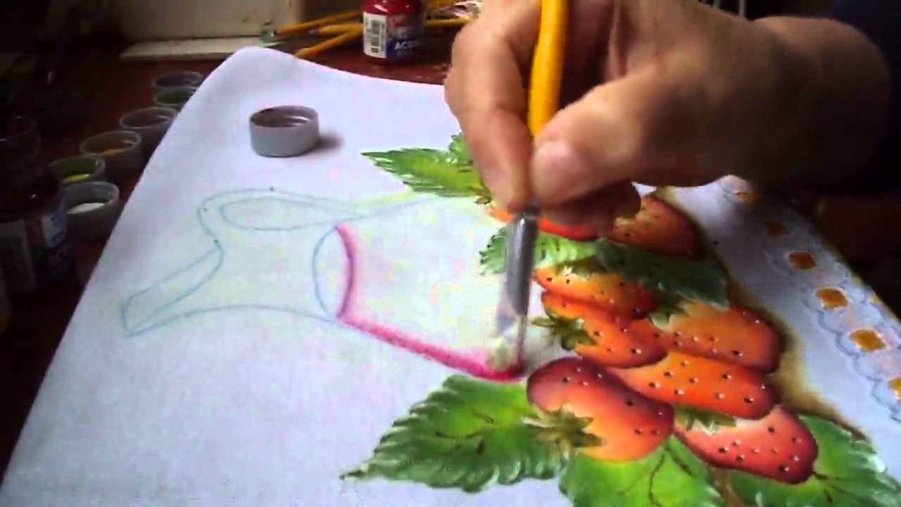 Pintura de jarra com suco de morangos