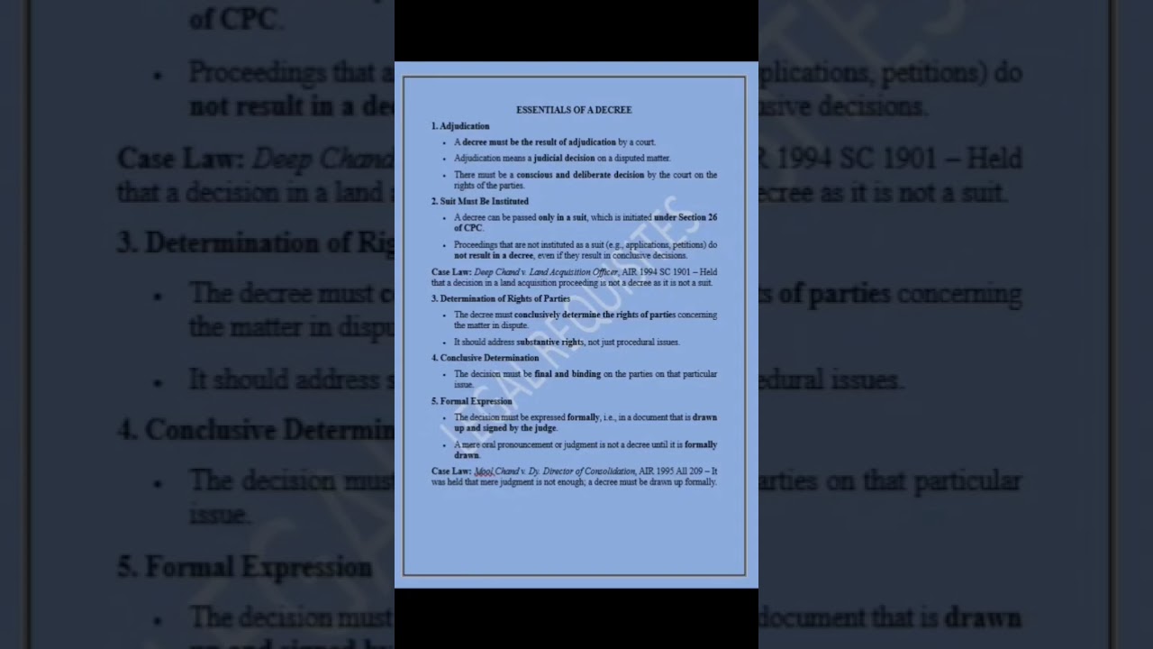 Essentials of Decree #indianlaw #lawlectures #legalnotes