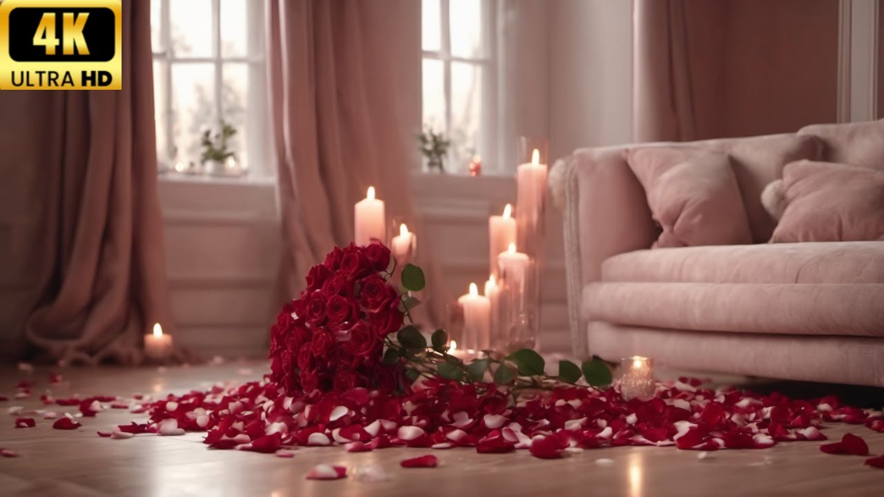 👉 Valentine’s Day Romantic Rose Room 🌹 Luxury Fireplace Ambience | 4K TV Wallpaper