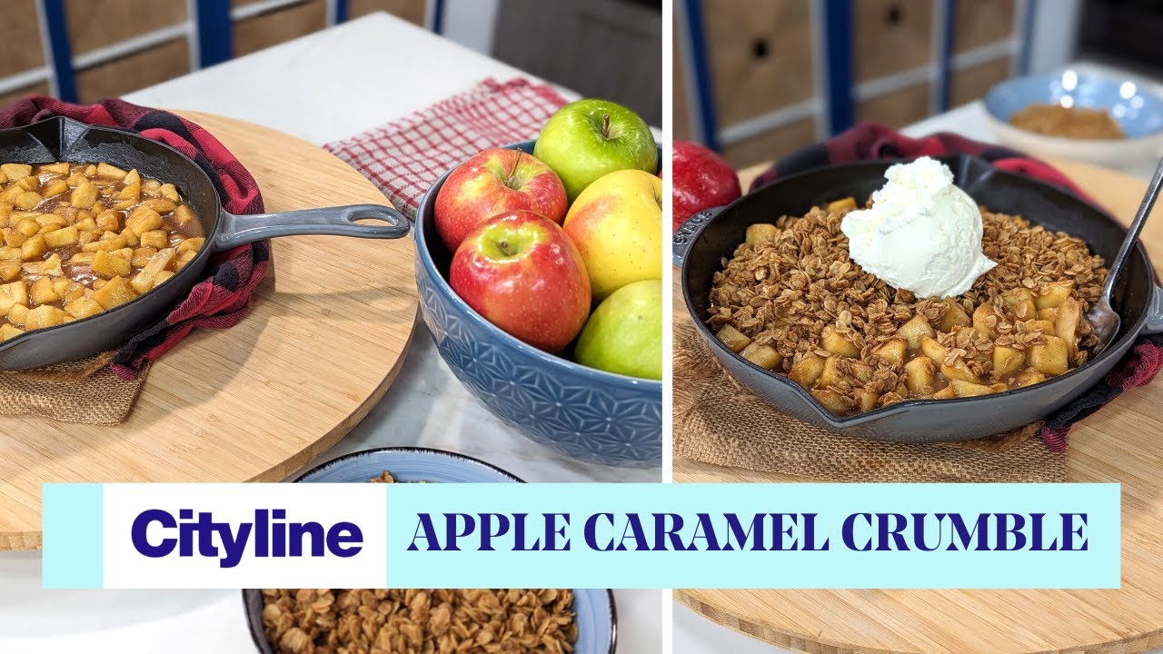 Apple crumble with salted caramel topping