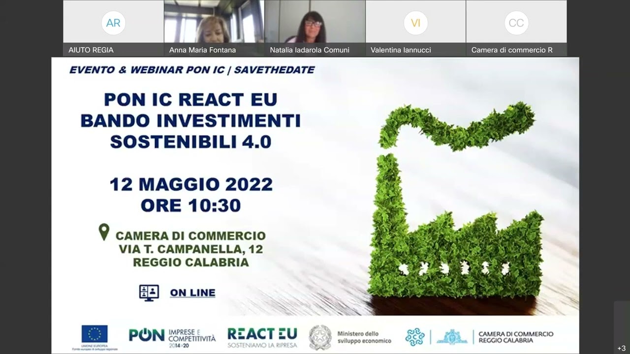 Webinar “PON IC - React EU Bando Investimenti sostenibili 4.0”