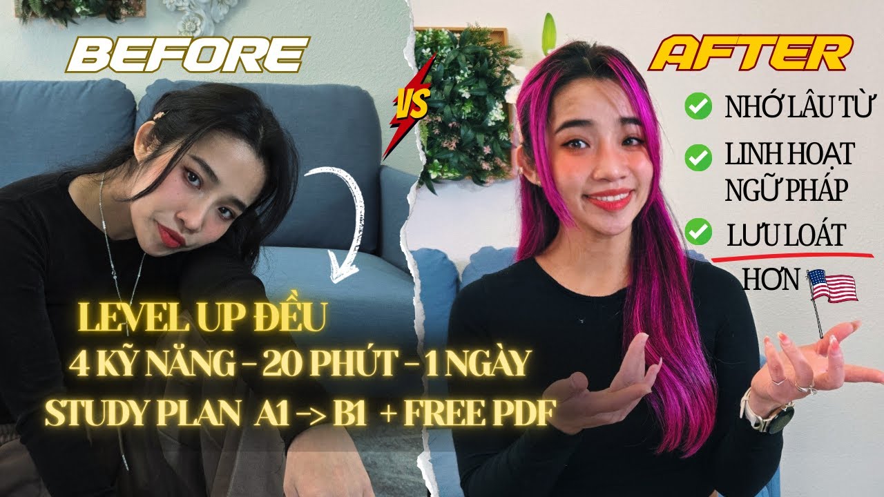 Cân bằng 4 kỹ năng- 20 phút/ ngày + PDF Study plan chi tiết A1 tới B1- Level up sau 1 tháng - WORKED