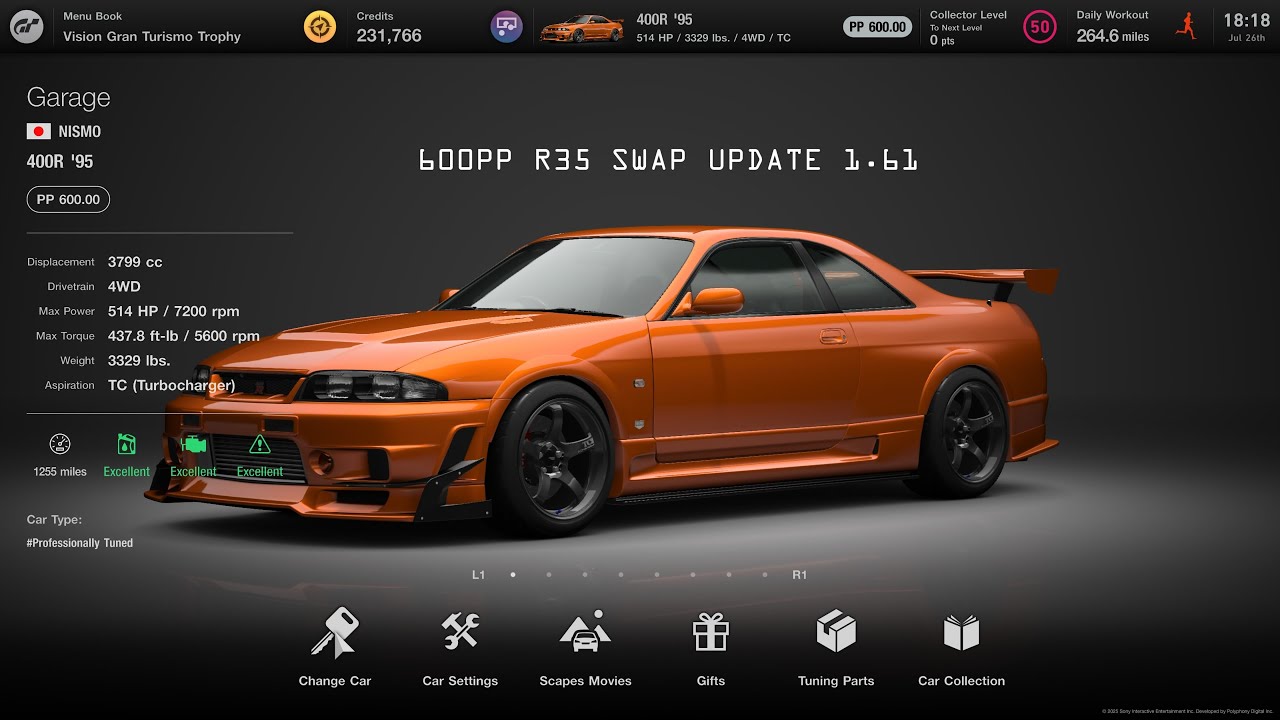 [Gran Turismo 7] Nismo 400R 600pp tune R35 swap   U 1.61