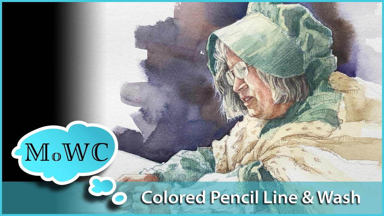 Colored Pencil Line & Wash Watercolor Portrait