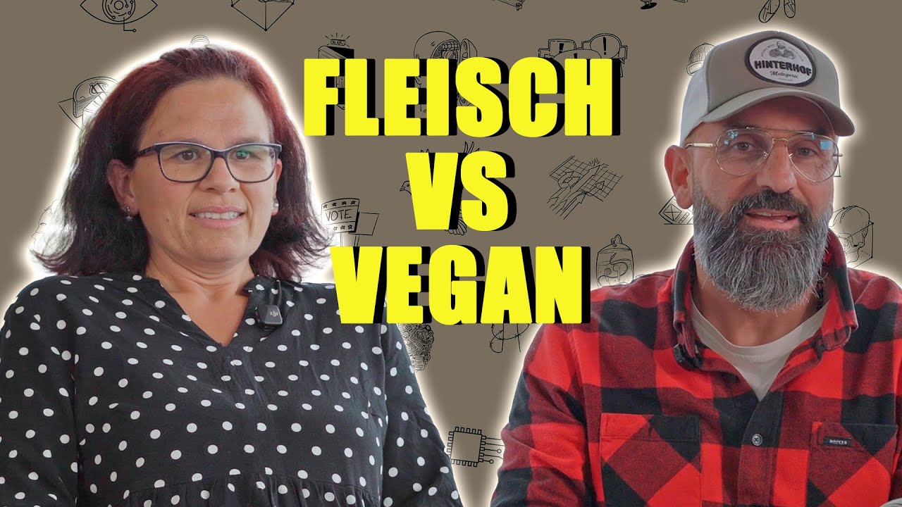 Diskussion zwischen  Metzger und  Veganerin.