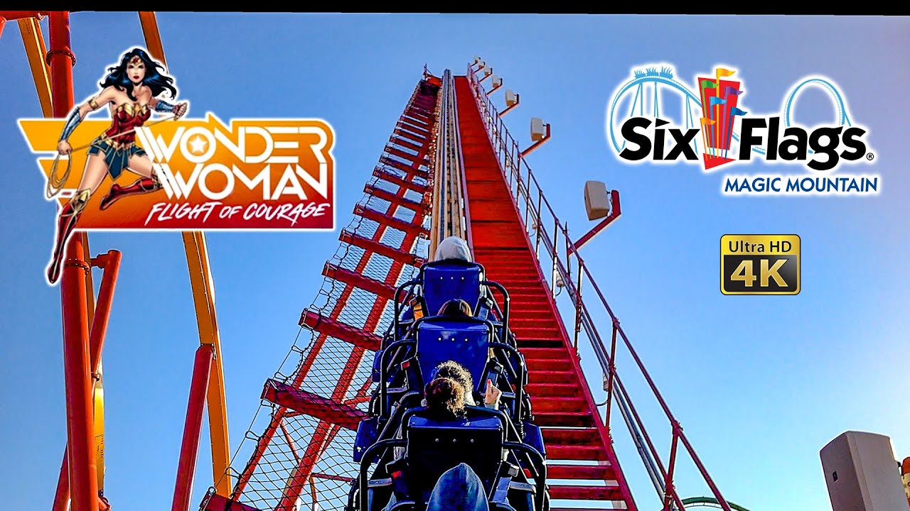 2022 Wonder Woman Flight of Courage Roller Coaster On Ride 4K POV Six Flags Magic Mountain