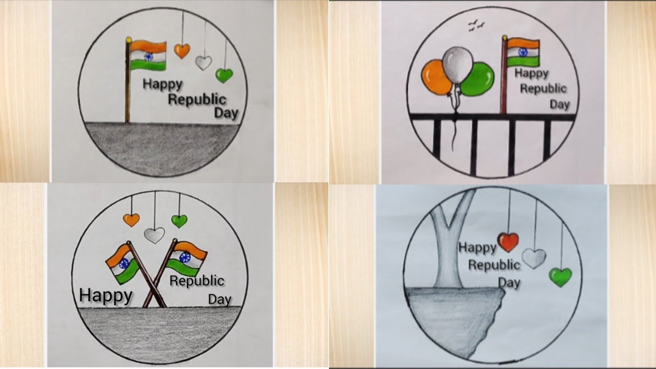 Easy 4 republic day drawing step by step।। indian flag drawing in circle।। circle scenery drawing।।