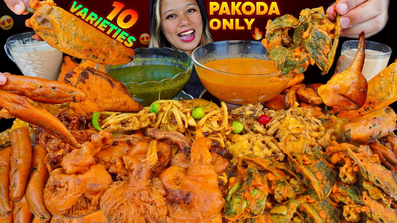 🔥RECIPE + MUKBANG || 10 DIFFERENT TYPES OF PAKODA MUKBANG || VEG MUKBANG