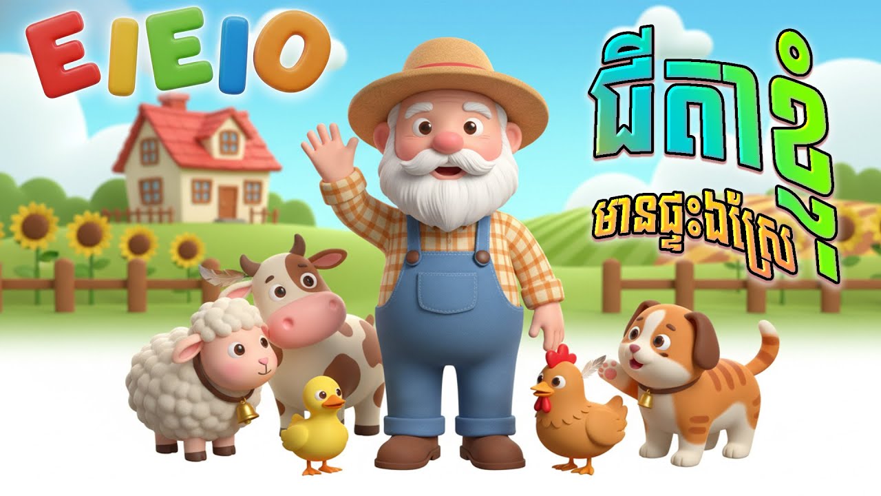 ជីតាខ្ញុំមានផ្ទះឯស្រែ E I E I O | ជីតាខ្ញុំ | ចំរៀងកុមារ កម្ពុជា | Khmer Old MacDonald had a farm