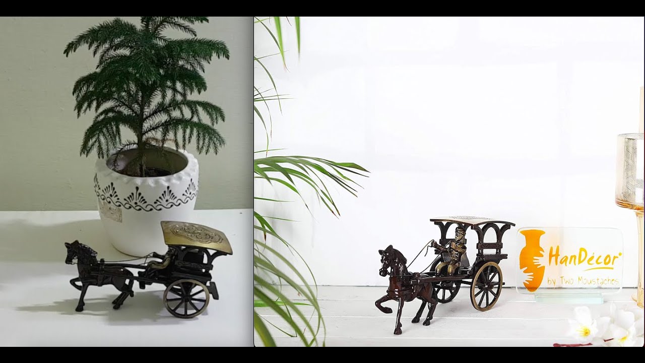 Two Moustaches Brass European Horse Carriage Showpiece